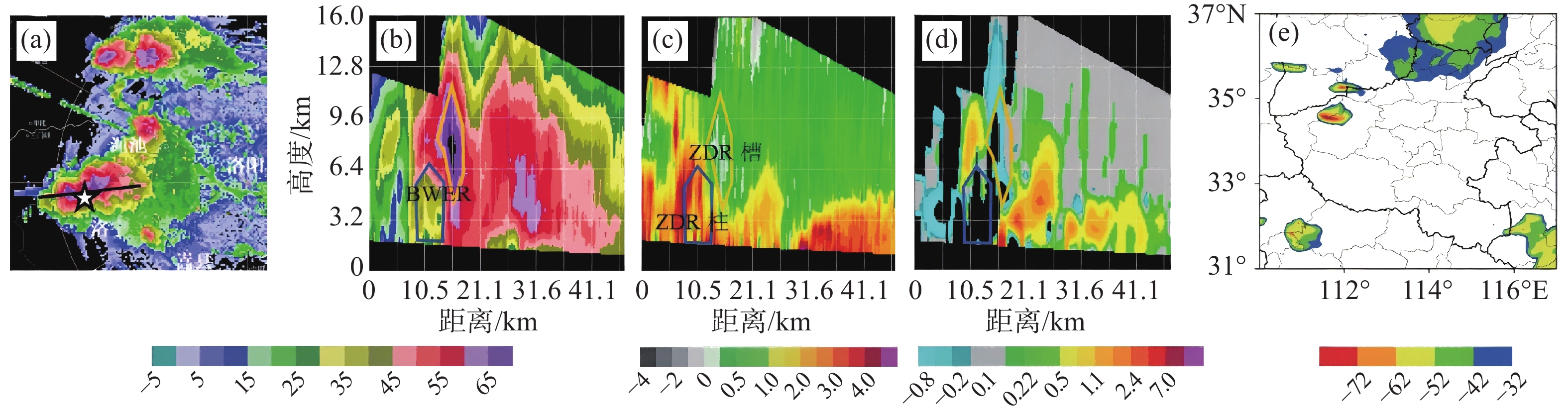2022年7月25日19时30分郑州雷达组合反射率因子(a, 单位: dBz)，0.5